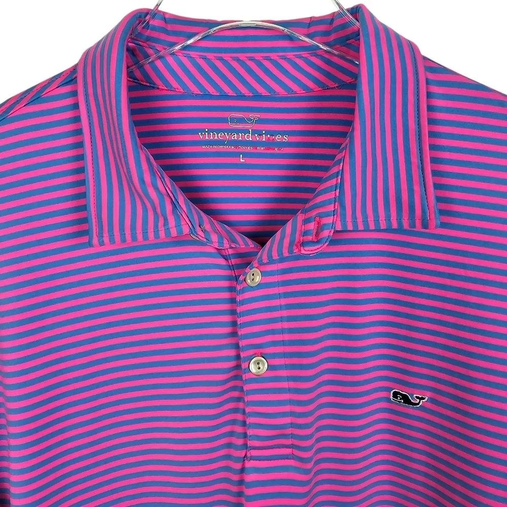 Vineyard Vines Men's Blue & Pink Striped Polo Shirt